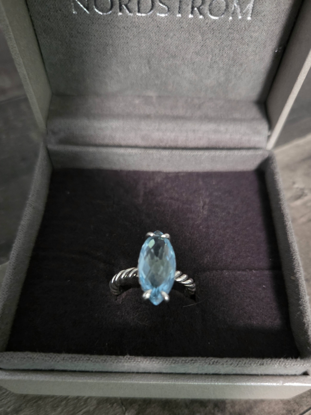 David Yurman Silver Ring with Marquise Blue Stone